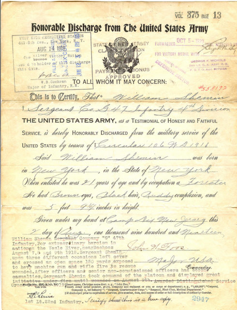William Shemin's discharge certificate