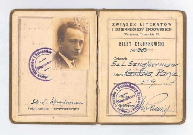 Shmuel Sznayderman’s Związek Literatów i Dziennikarzy Żydowskich membership card