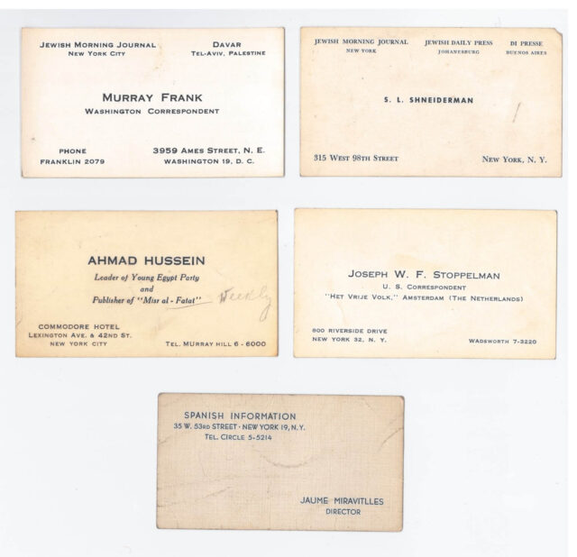 Business cards for contacts at worldwide news outlets